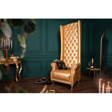 Extravagantné kreslo Royal Chair 189 cm koženka zlaté