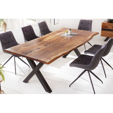 Industriálny stôl do jedálne Meridian X 200 cm kov sheesham masív prírodný