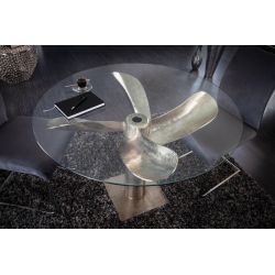 Dizajnový jedálenský stôl Propeller 94 cm kov sklo strieborný 